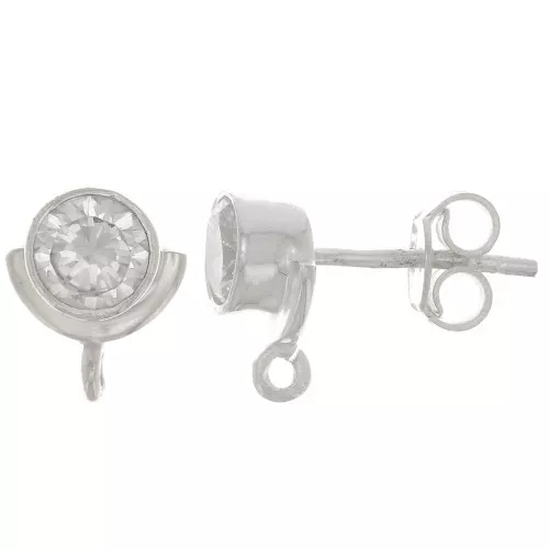 10x8mm 925 Sterling Silver EarStuds with zirconium oxide - Crystal x2