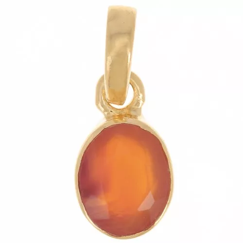 12x7mm 925 Sterling Silver Oval faceted pendant - Fine Gold Plated - Carnelian x1
