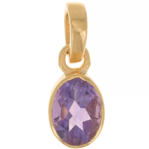 12x7mm 925 Sterling Silver Oval faceted pendant - Fine Gold Plated - Amethyst x1