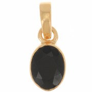 12x7mm 925 Sterling Silver Oval faceted pendant - Fine Gold Plated - Black Onyx x1|raw }}