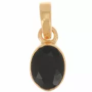 12x7mm 925 Sterling Silver Oval faceted pendant - Fine Gold Plated - Black Onyx x1