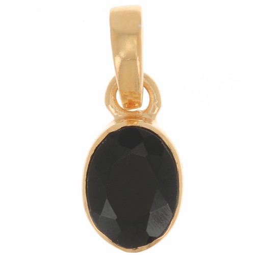 12x7mm 925 Sterling Silver Oval faceted pendant - Fine Gold Plated - Black Onyx x1