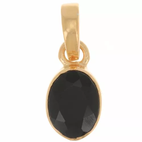 12x7mm 925 Sterling Silver Oval faceted pendant - Fine Gold Plated - Black Onyx x1