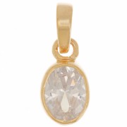 12x7mm 925 Sterling Silver Oval faceted pendant with zirconium oxide - Gold - Crystal x1
