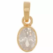 12x7mm 925 Sterling Silver Oval faceted pendant with zirconium oxide - Gold - Crystal x1