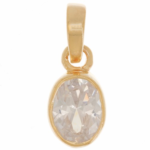 12x7mm 925 Sterling Silver Oval faceted pendant with zirconium oxide - Gold - Crystal x1