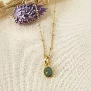 12x7mm 925 Sterling Silver Oval faceted pendant with zirconium oxide - Gold - Crystal x1