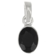 12x7mm 925 Sterling Silver oval faceted Pendant - Black Onyx x1