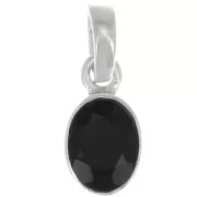 12x7mm 925 Sterling Silver oval faceted Pendant - Black Onyx x1