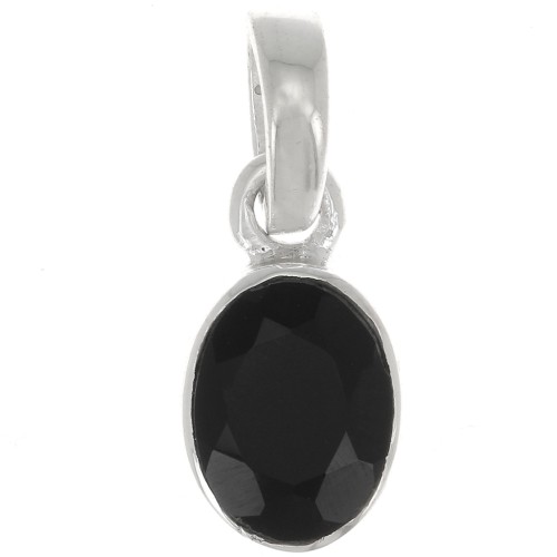 12x7mm 925 Sterling Silver oval faceted Pendant - Black Onyx x1