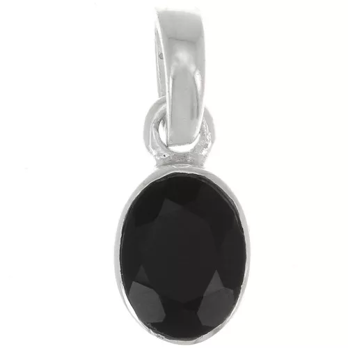12x7mm 925 Sterling Silver oval faceted Pendant - Black Onyx x1