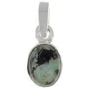 12x7mm 925 Sterling Silver oval faceted Pendant - African Turquoise x1