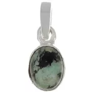 12x7mm 925 Sterling Silver oval faceted Pendant - African Turquoise x1
