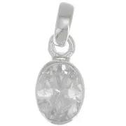 12x7mm 925 Sterling Silver oval faceted Pendant with  zirconium oxide - Crystal x1