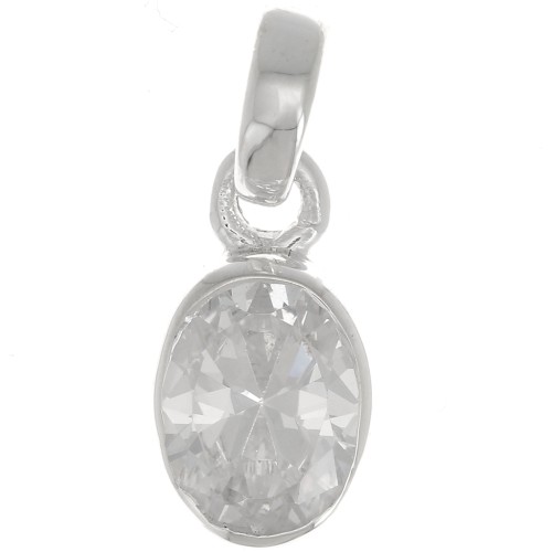 12x7mm 925 Sterling Silver oval faceted Pendant with  zirconium oxide - Crystal x1