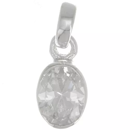 12x7mm 925 Sterling Silver oval faceted Pendant with zirconium oxide - Crystal x1