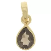 12x7mm 925 Sterling Silver faceted drop Pendant - Gold Plated - Smoky Quartz x1
