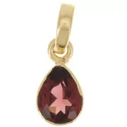 12x7mm 925 Sterling Silver faceted drop Pendant - Fine Gold Plated - Garnet x1
