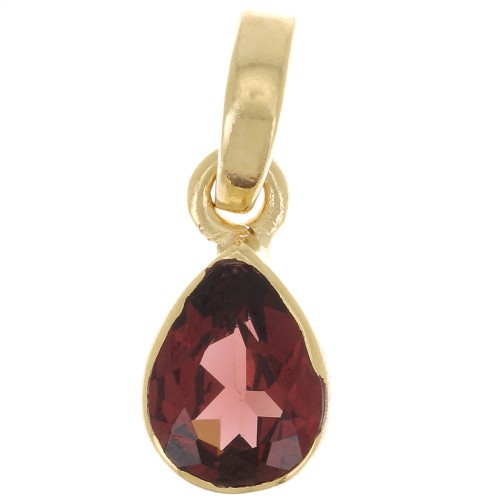 12x7mm 925 Sterling Silver faceted drop Pendant - Fine Gold Plated - Garnet x1
