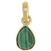 12x7mm 925 Sterling Silver faceted drop Pendant - Fine Gold Plated - Malachite x1|raw }}