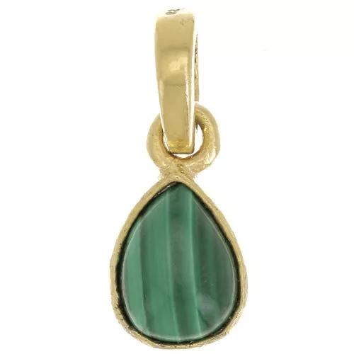 12x7mm 925 Sterling Silver faceted drop Pendant - Fine Gold Plated - Malachite x1