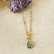 12x7mm 925 Sterling Silver faceted drop Pendant - Fine Gold Plated - Malachite x1