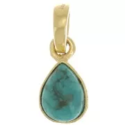12x7mm 925 Sterling Silver faceted drop Pendant - Gold - imitation Turquoise x1