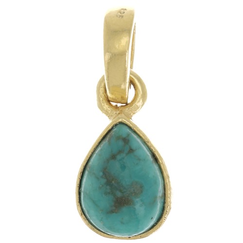12x7mm 925 Sterling Silver faceted drop Pendant - Gold - imitation Turquoise x1