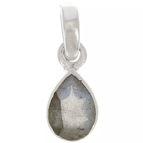 12x7mm 925 Sterling Silver faceted drop gemstone pendant - Labradorite x1