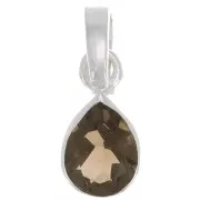 12x7mm 925 Sterling Silver faceted drop gemstone pendant - Smoky Quartz x1
