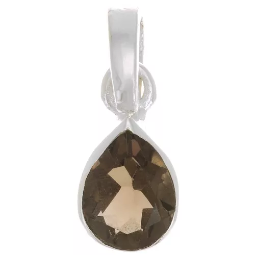 12x7mm 925 Sterling Silver faceted drop gemstone pendant - Smoky Quartz x1