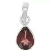 12x7mm 925 Sterling Silver faceted drop gemstone pendant - Garnet x1
