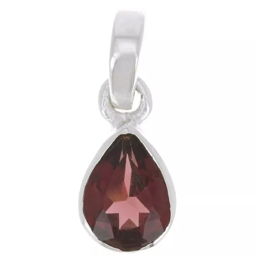 12x7mm 925 Sterling Silver faceted drop gemstone pendant - Garnet x1