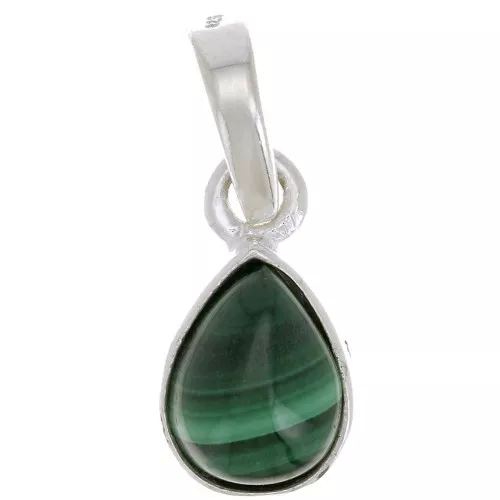 12x7mm 925 Sterling Silver faceted drop gemstone pendant - Malachite x1