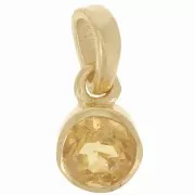 7mm 925 Sterling silver Round faceted gemstone pendant - Gold - Citrine x1