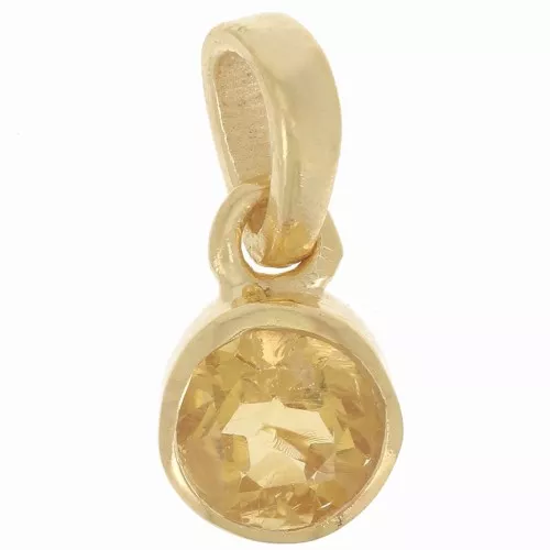 7mm 925 Sterling silver Round faceted gemstone pendant - Gold - Citrine x1