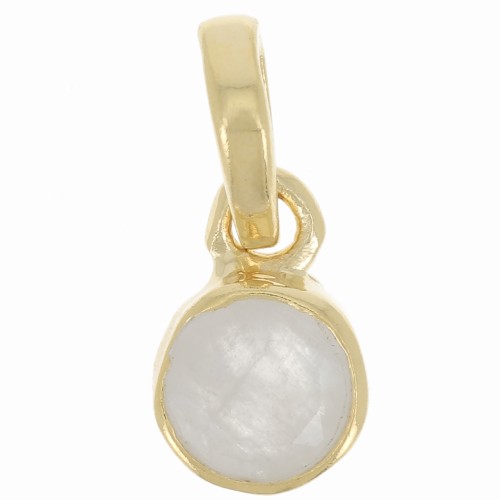 7mm 925 Sterling silver Round faceted gemstone pendant - Gold - Moonstone x1