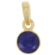 7mm 925 Sterling silver Round faceted gemstone pendant - Gold - Lapis lazuli x1