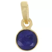 7mm 925 Sterling silver Round faceted gemstone pendant - Gold - Lapis lazuli x1