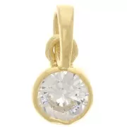 7mm 925 Sterling Silver Round faceted pendant with zirconium oxide - gold - Crystal x1