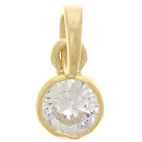 7mm 925 Sterling Silver Round faceted pendant with zirconium oxide - gold - Crystal x1