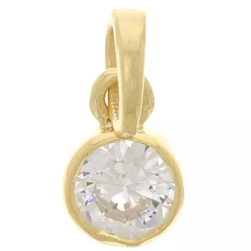 7mm 925 Sterling Silver Round faceted pendant with zirconium oxide - gold - Crystal x1