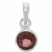 7mm 925 Sterling Silver Round faceted gemstone pendant - Garnet x1