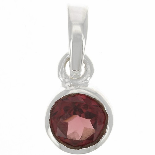 7mm 925 Sterling Silver Round faceted gemstone pendant - Garnet x1