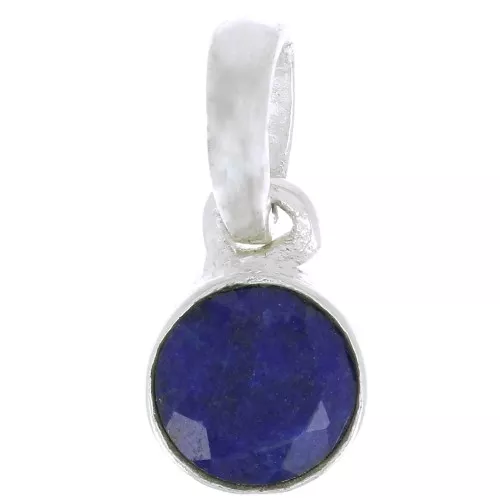 7mm 925 Sterling Silver Round faceted gemstone pendant - Lapis lazuli x1