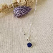 7mm 925 Sterling Silver Round faceted gemstone pendant - Lapis lazuli x1