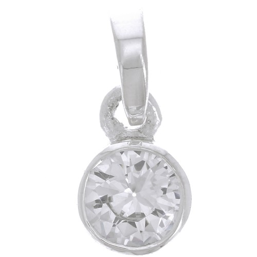 7mm 925 Sterling Silver round faceted pendant with zirconium oxide - Crystal x1