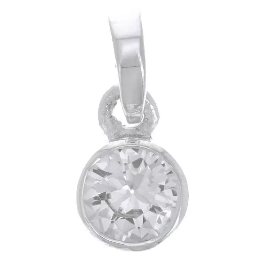 7mm 925 Sterling Silver round faceted pendant with zirconium oxide - Crystal x1