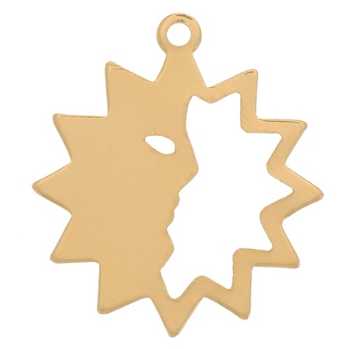14mm Gold filled Hollow sun pendant with half face x1