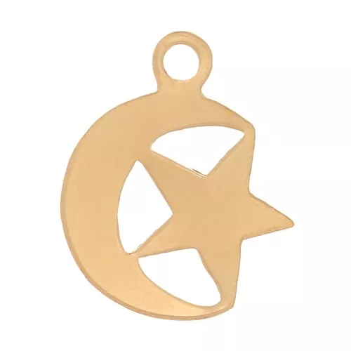 11x9mm Gold filled half moon and star Charm x1